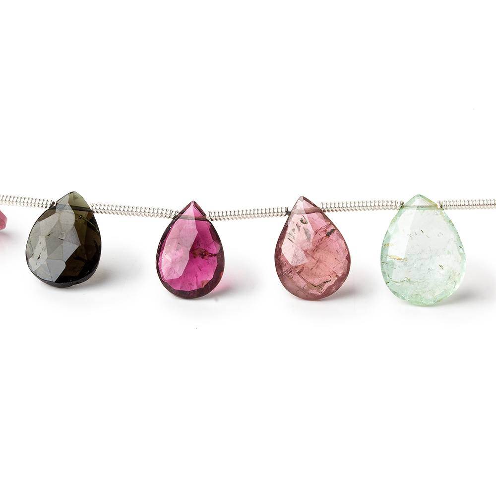 10x7-12x9mm Multi Color Tourmaline Faceted Pear Beads 7 inch 14 pieces - Beadsofcambay.com