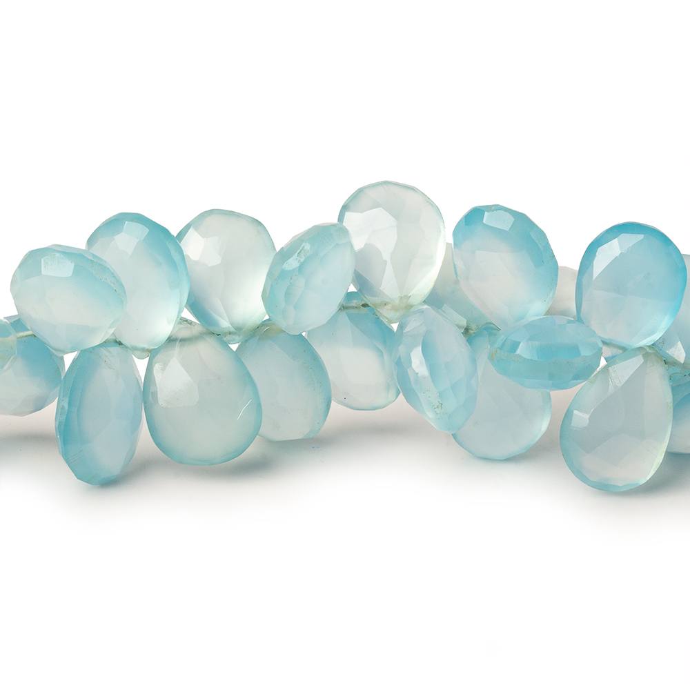 10x7-12x9mm Sky Blue Chalcedony faceted pears 8 inch 64 beads AAA - Beadsofcambay.com