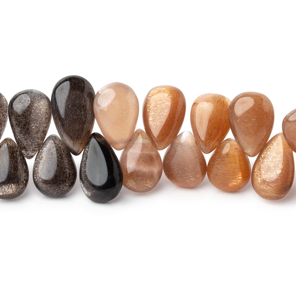 10x7-13x8mm Sunstone & Moonstone Plain Pear Beads 8.5 inch 46 pieces - Beadsofcambay.com