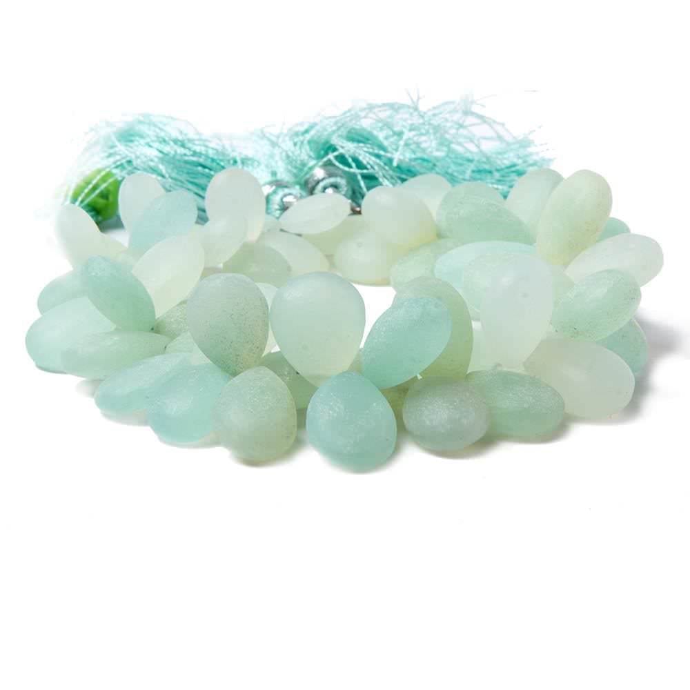 10x7-15x11mm Frosted Sea Green Chalcedony plain pear beads 8 inch 60 pcs - Beadsofcambay.com
