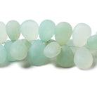 10x7-15x11mm Frosted Sea Green Chalcedony plain pear beads 8 inch 60 pcs - Beadsofcambay.com