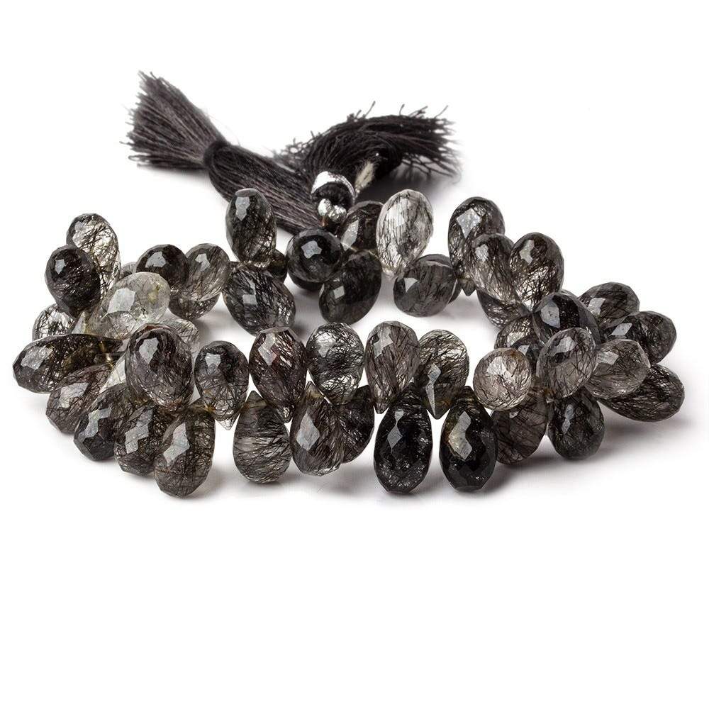 10x7-15x7mm Tourmalinated Quartz Tear Drop Briolette 8 inch 56 beads A - Beadsofcambay.com