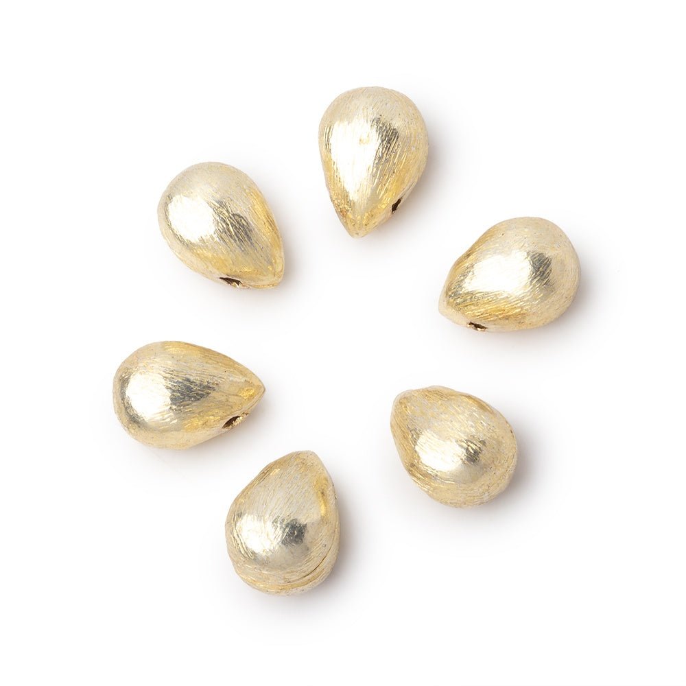 10x7mm 14kt Gold Plated Copper Brushed Tear Drop Set of 6 Beads - Beadsofcambay.com