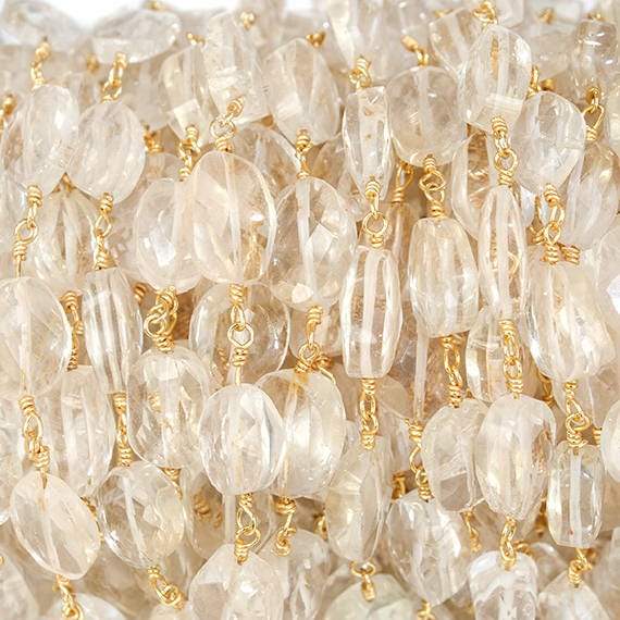 10x7mm Citrine faceted oval Gold plated Chain by the foot 21 pieces - Beadsofcambay.com