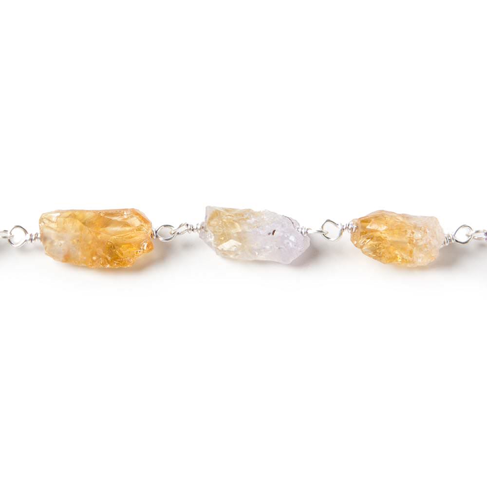 10x7mm Citrine hammer faceted rectangle Silver plated Chain 19 pieces - Beadsofcambay.com