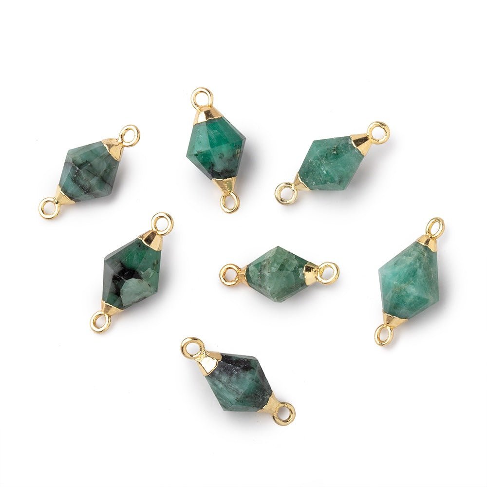 10x7mm Gold Leaf Emerald Faceted Bi-Cone Connector 1 focal piece - Beadsofcambay.com
