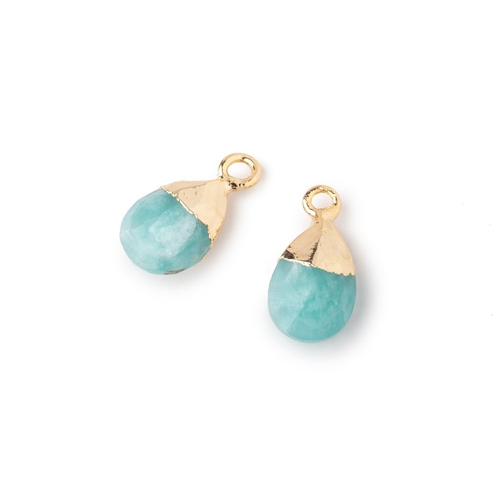 10x7mm Gold Leafed Amazonite Faceted Pear Set of 2 Pendants - Beadsofcambay.com