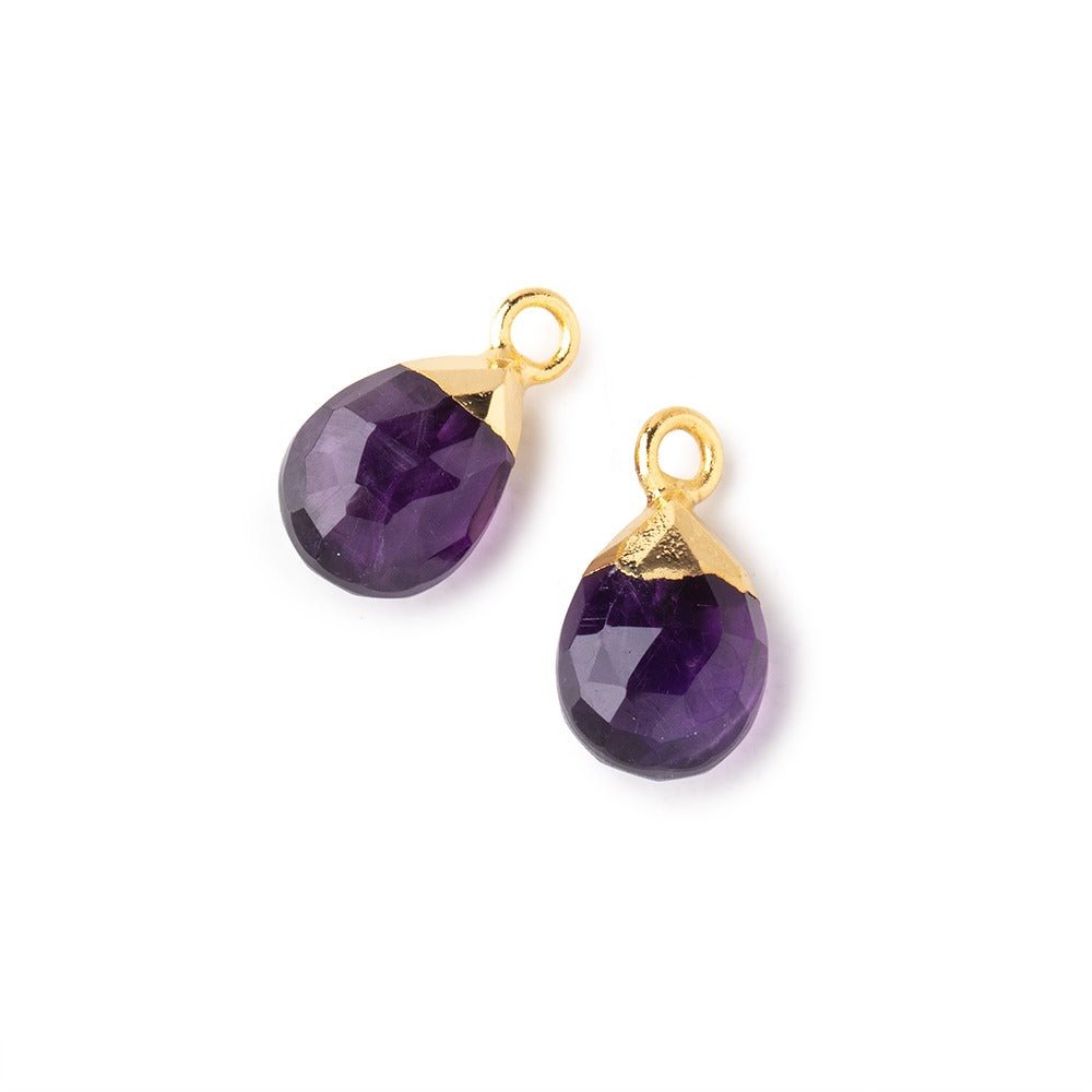 10x7mm Gold Leafed Amethyst Faceted Pear Set of 2 Pendants - Beadsofcambay.com