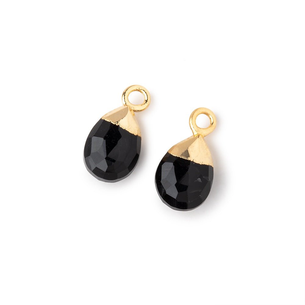 10x7mm Gold Leafed Black Onyx Faceted Pear Set of 2 Pendants - Beadsofcambay.com