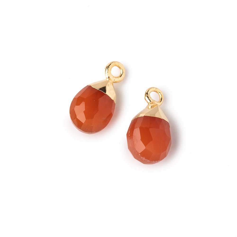 10x7mm Gold Leafed Carnelian Faceted Pear Set of 2 Pendants - Beadsofcambay.com