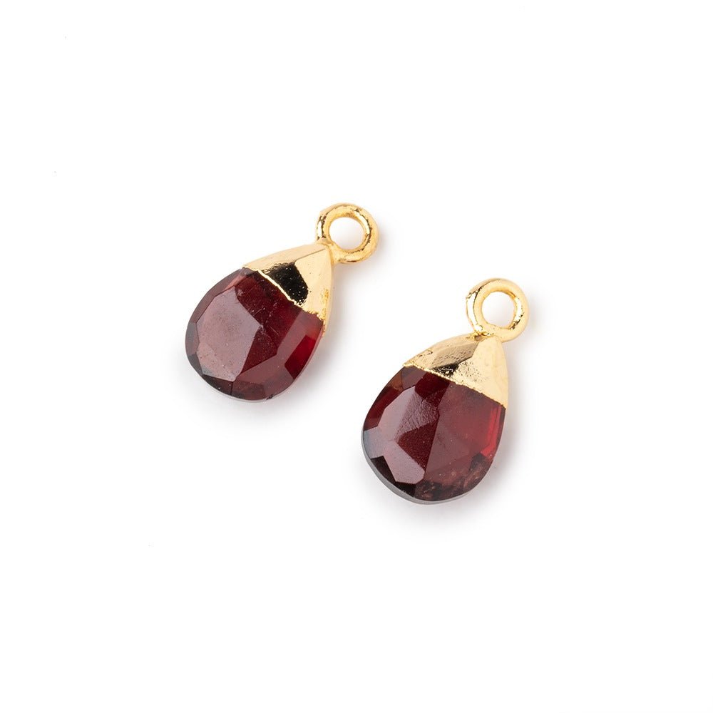 10x7mm Gold Leafed Garnet Faceted Pear Set of 2 Pendants - Beadsofcambay.com