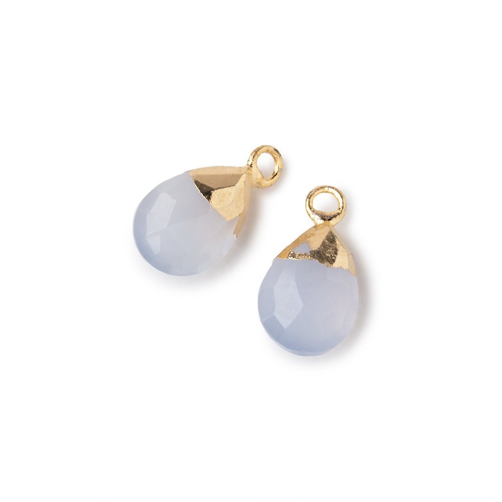 10x7mm Gold Leafed Natural Chalcedony Faceted Pear Set of 2 Pendants - Beadsofcambay.com