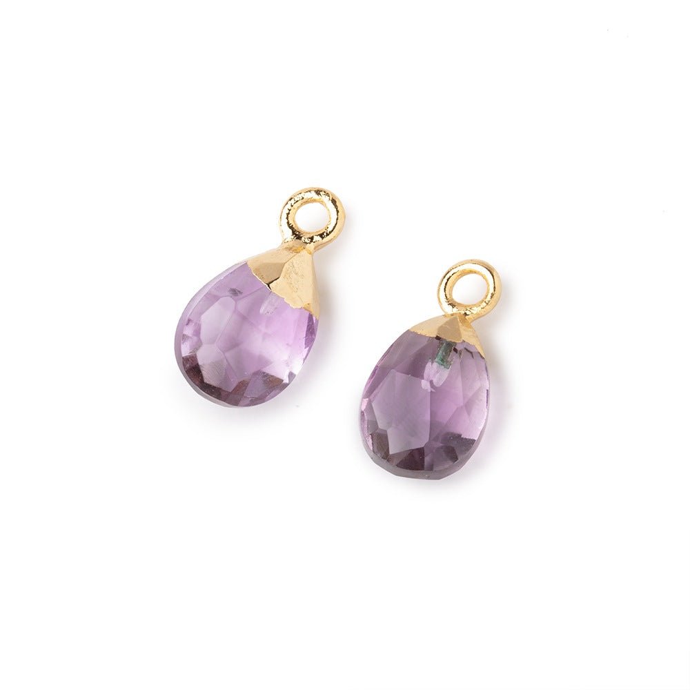 10x7mm Gold Leafed Pink Amethyst Faceted Pear Set of 2 Pendants - Beadsofcambay.com