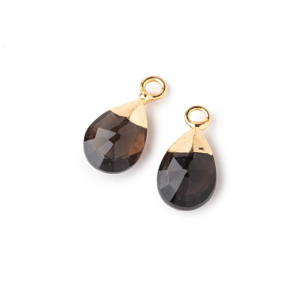 10x7mm Gold Leafed Smoky Quartz Faceted Pear Set of 2 Pendants - Beadsofcambay.com