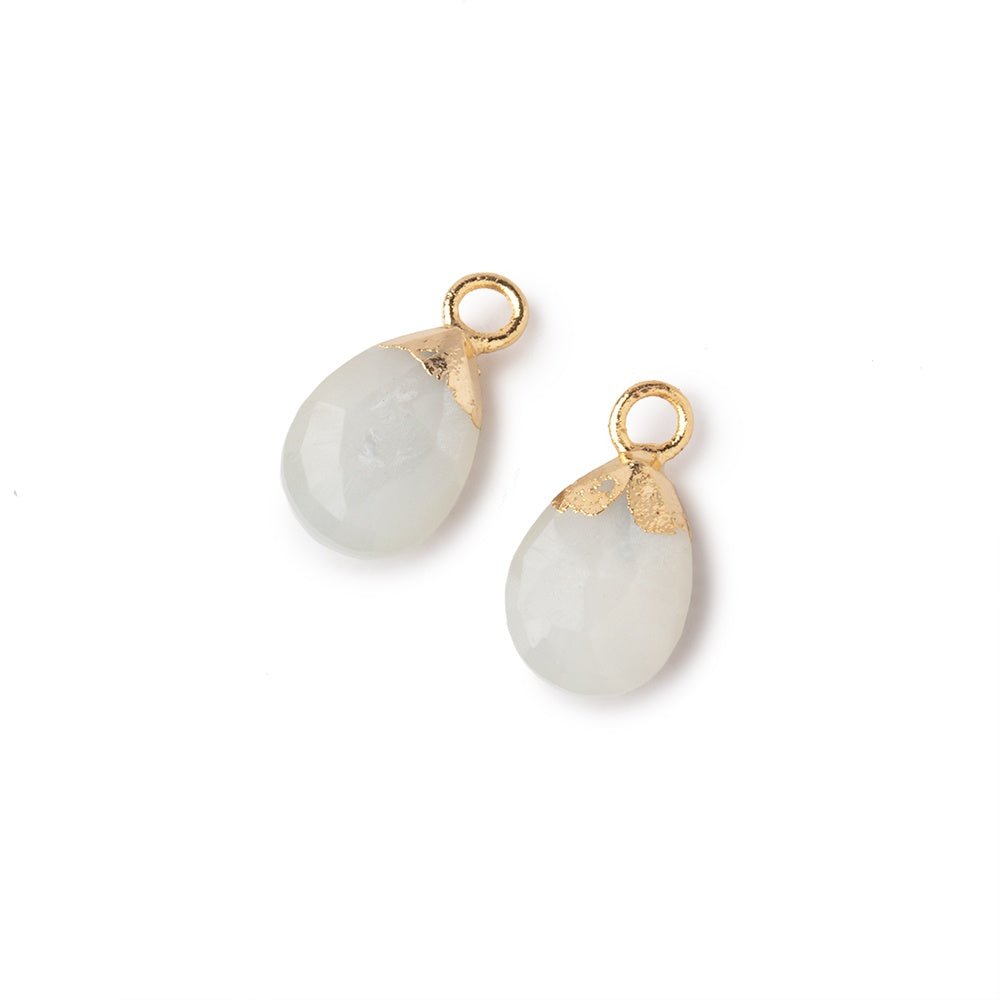 10x7mm Gold Leafed White Moonstone Faceted Pear Set of 2 Pendants - Beadsofcambay.com