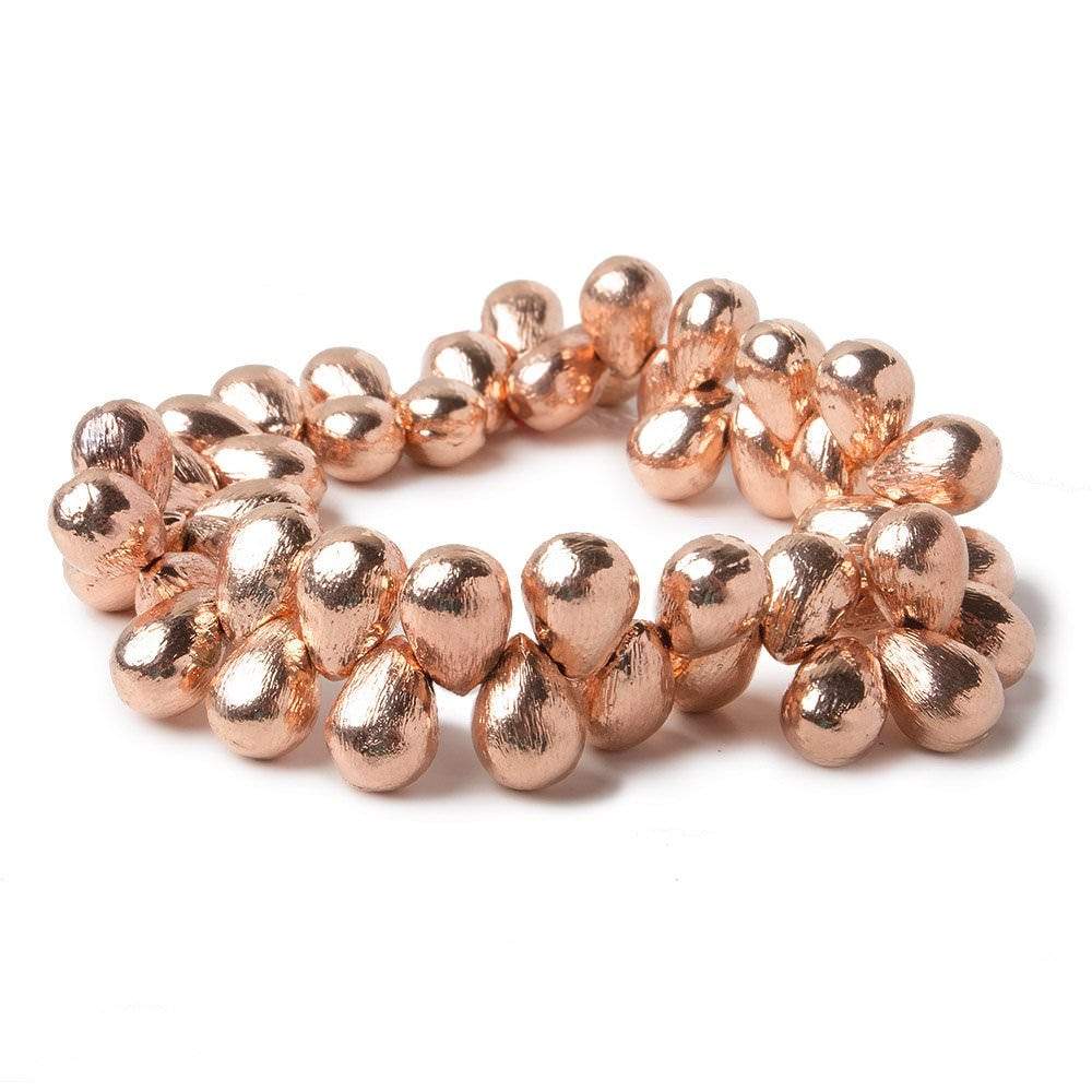 10x7mm Rose Gold plated Copper Brushed Tear Drop Beads 8 inch 46 pieces - Beadsofcambay.com