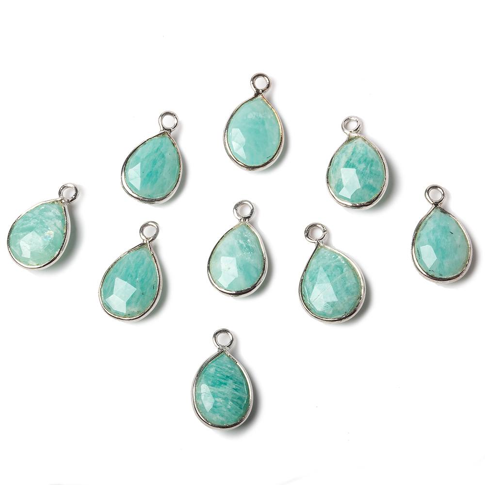10x7mm Sterling Silver Bezel Amazonite faceted pear Petite Pendant 1 piece - Beadsofcambay.com
