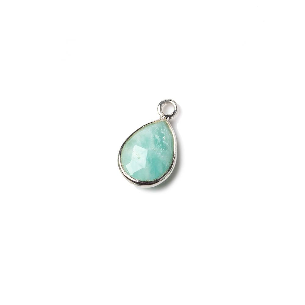 10x7mm Sterling Silver Bezel Amazonite faceted pear Petite Pendant 1 piece - Beadsofcambay.com