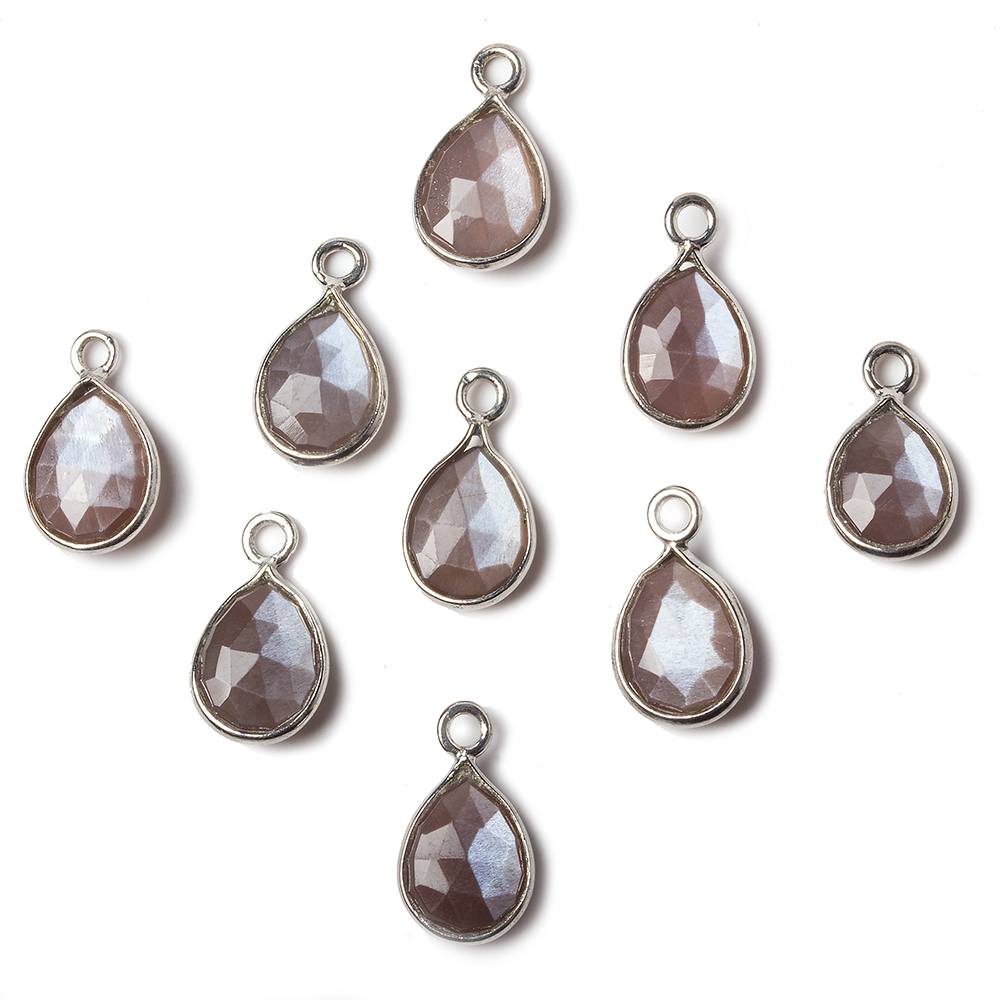 10x7mm Sterling Silver Bezel Chocolate Moonstone faceted pear Petite Pendant 1 piece - Beadsofcambay.com
