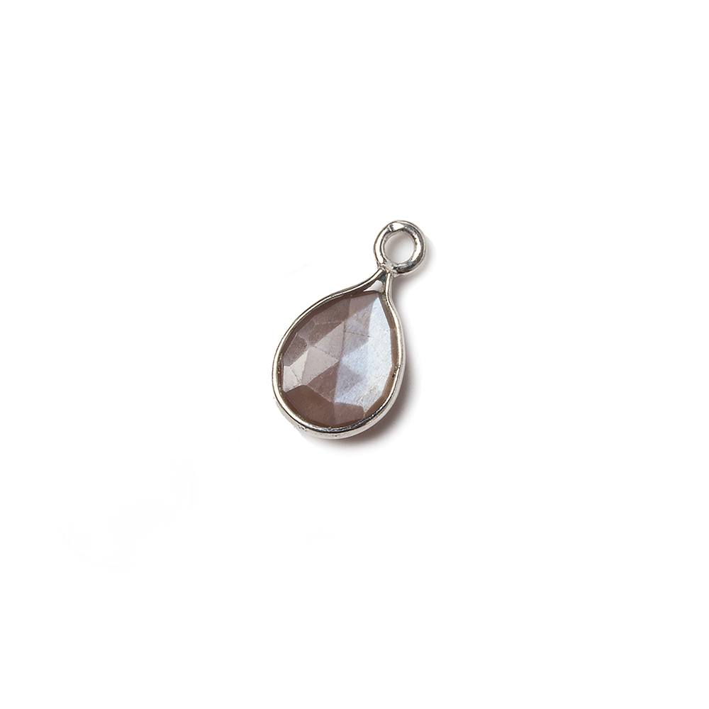 10x7mm Sterling Silver Bezel Chocolate Moonstone faceted pear Petite Pendant 1 piece - Beadsofcambay.com