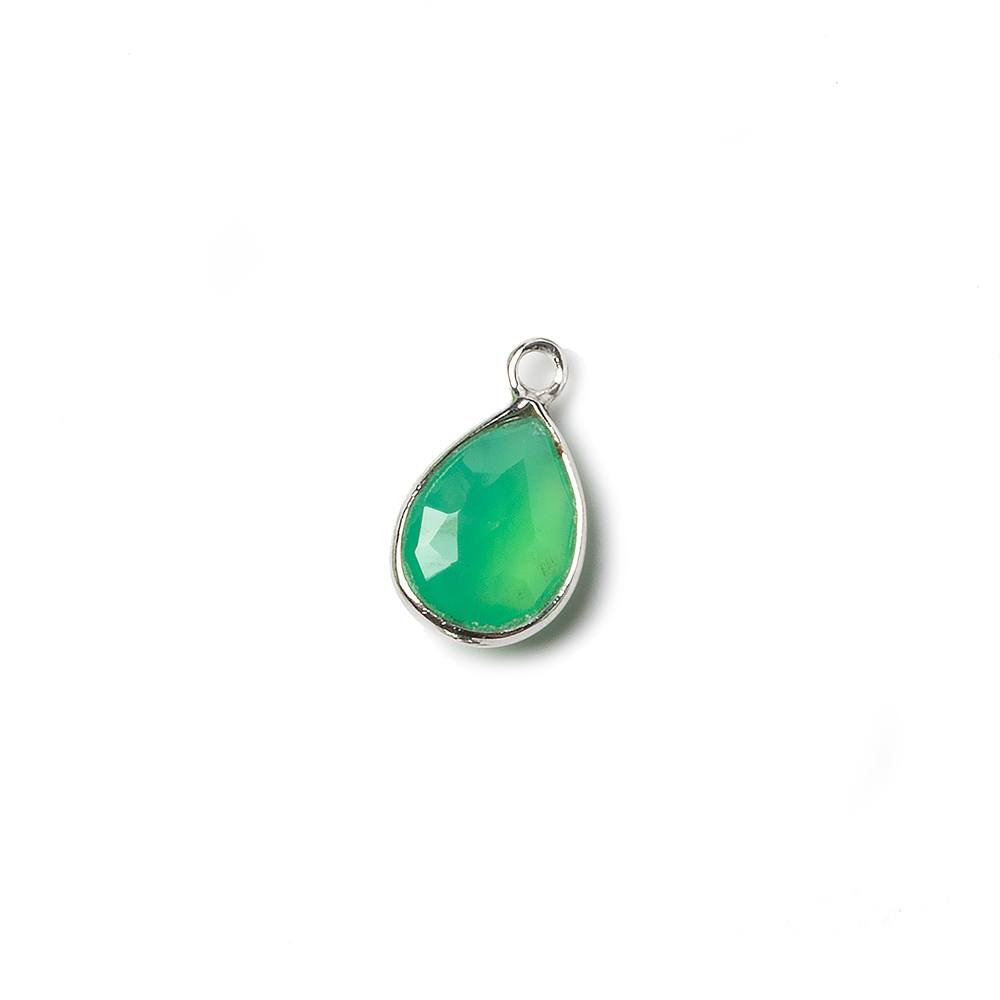 10x7mm Sterling Silver Bezel Green Onyx faceted pear Petite Pendant 1 piece - Beadsofcambay.com