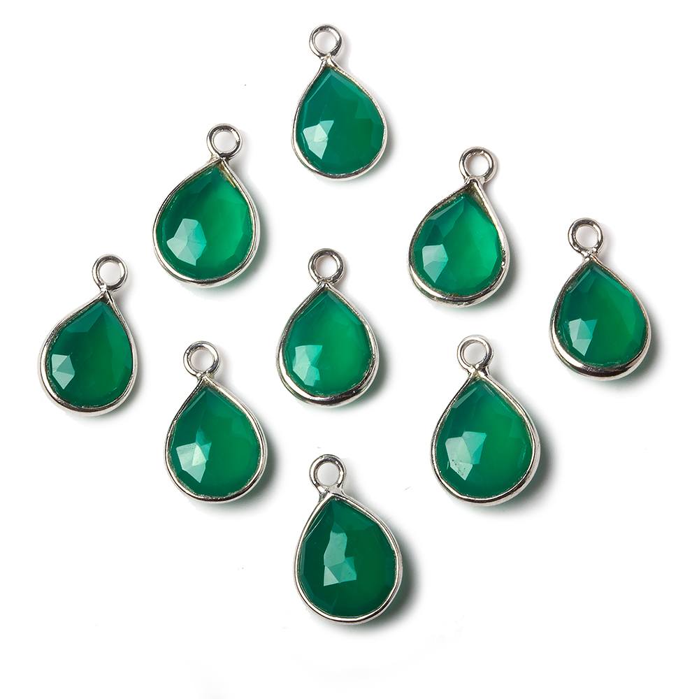 10x7mm Sterling Silver Bezel Green Onyx faceted pear Petite Pendant 1 piece - Beadsofcambay.com