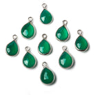 10x7mm Sterling Silver Bezel Green Onyx faceted pear Petite Pendant 1 piece - Beadsofcambay.com