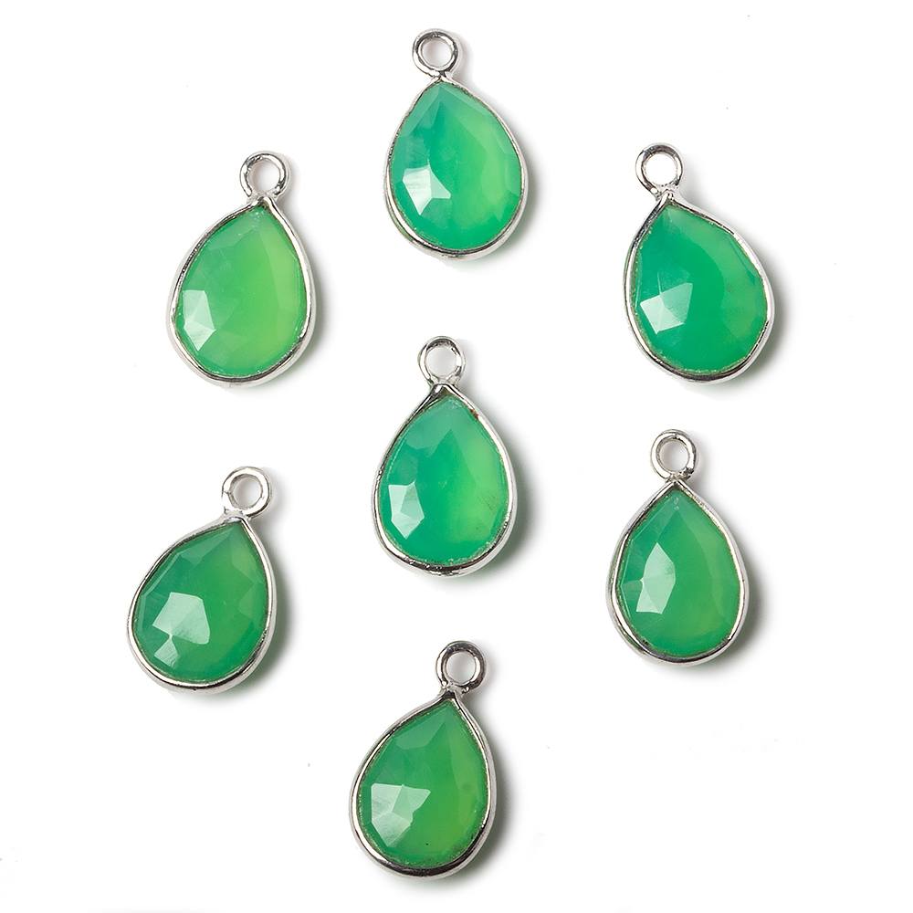 10x7mm Sterling Silver Bezel Green Onyx faceted pear Petite Pendant 1 piece - Beadsofcambay.com