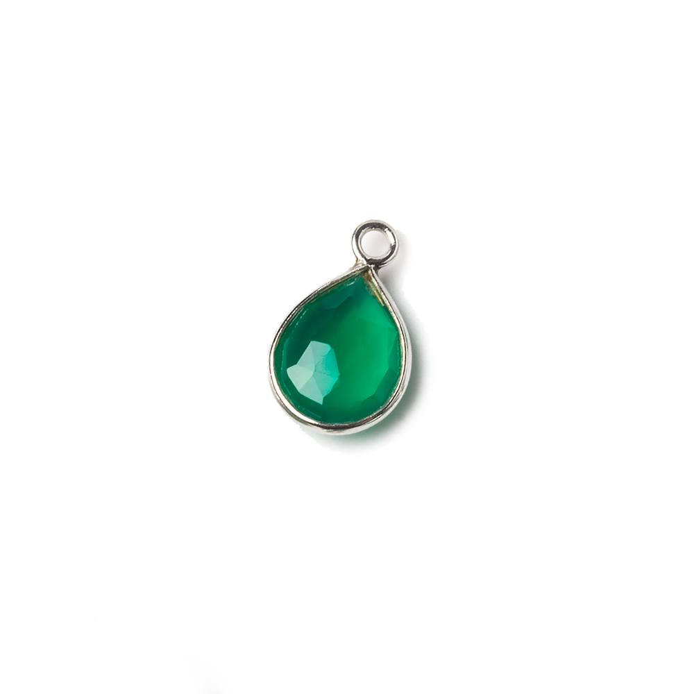 10x7mm Sterling Silver Bezel Green Onyx faceted pear Petite Pendant 1 piece - Beadsofcambay.com