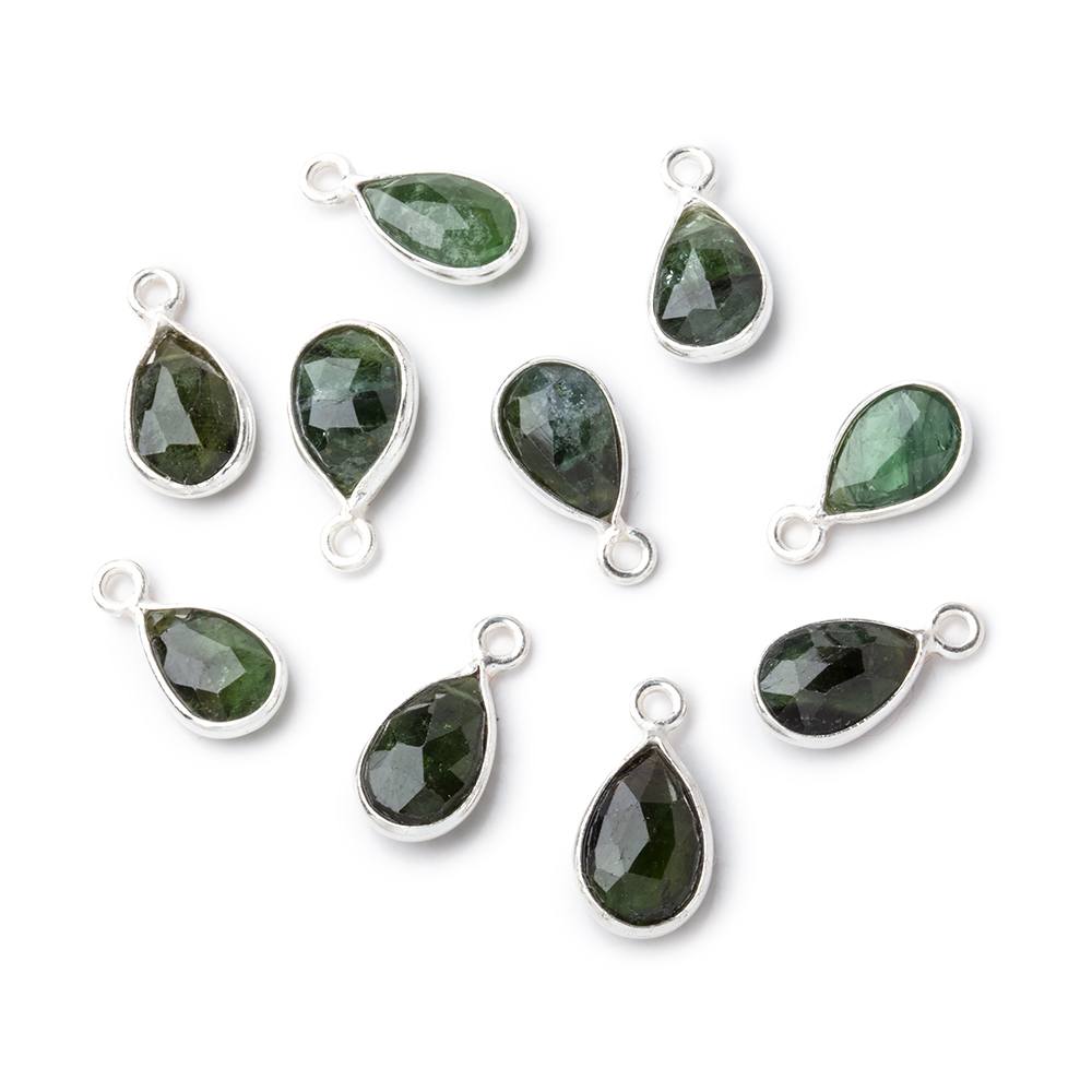 10x7mm Sterling Silver Bezel Green Tourmaline Faceted Pear 1 Pendant - Beadsofcambay.com