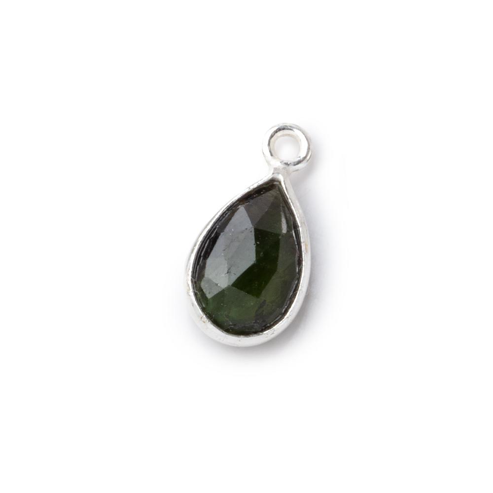 10x7mm Sterling Silver Bezel Green Tourmaline Faceted Pear 1 Pendant - Beadsofcambay.com