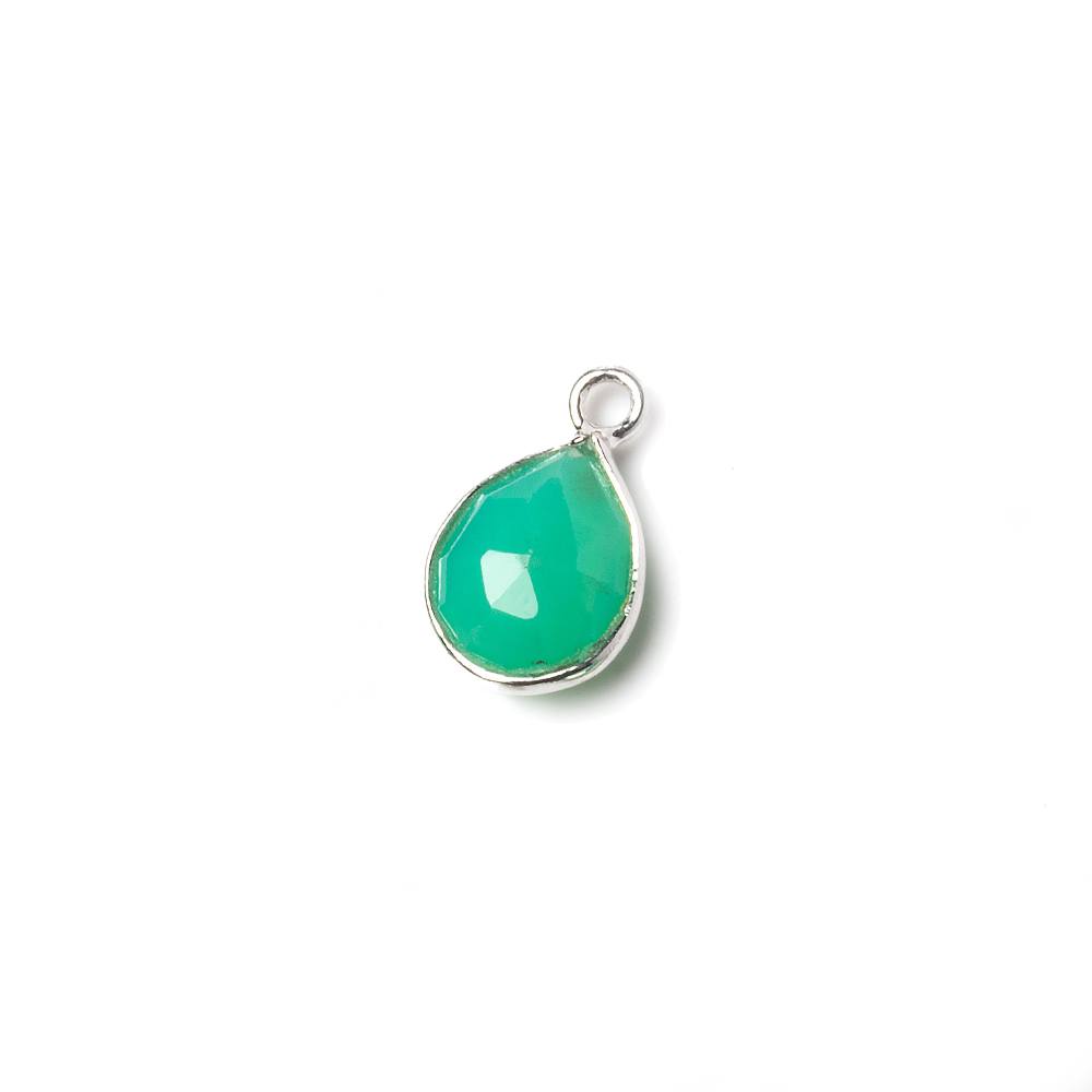 10x7mm Sterling Silver Bezel Mint Green Onyx faceted pear Petite Pendant 1 piece - Beadsofcambay.com