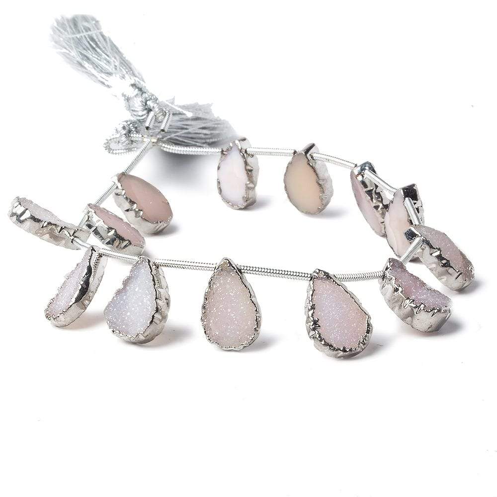 10x7mm to 12x8mm Silver Leafed Pink Translucent Drusy Strand 8 inch 12 pieces - Beadsofcambay.com