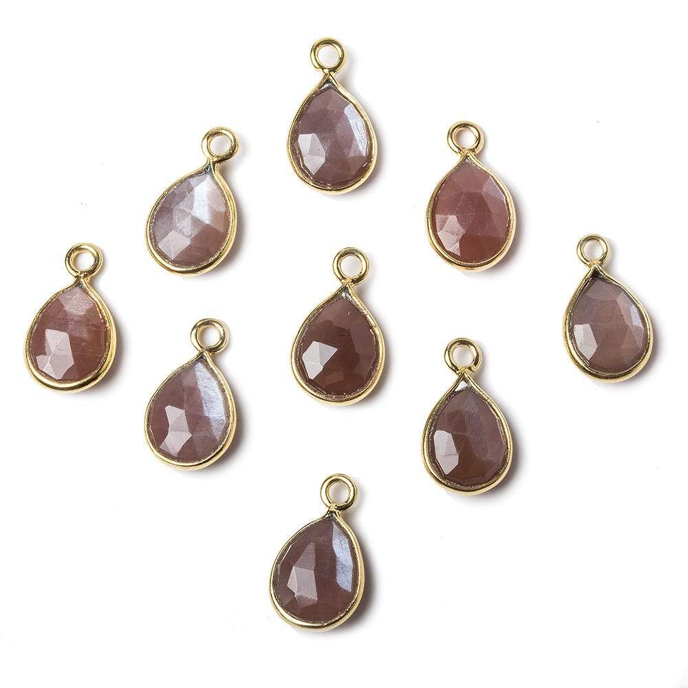 10x7mm Vermeil Bezel Chocolate Moonstone faceted pear Petite Pendant 1 piece - Beadsofcambay.com