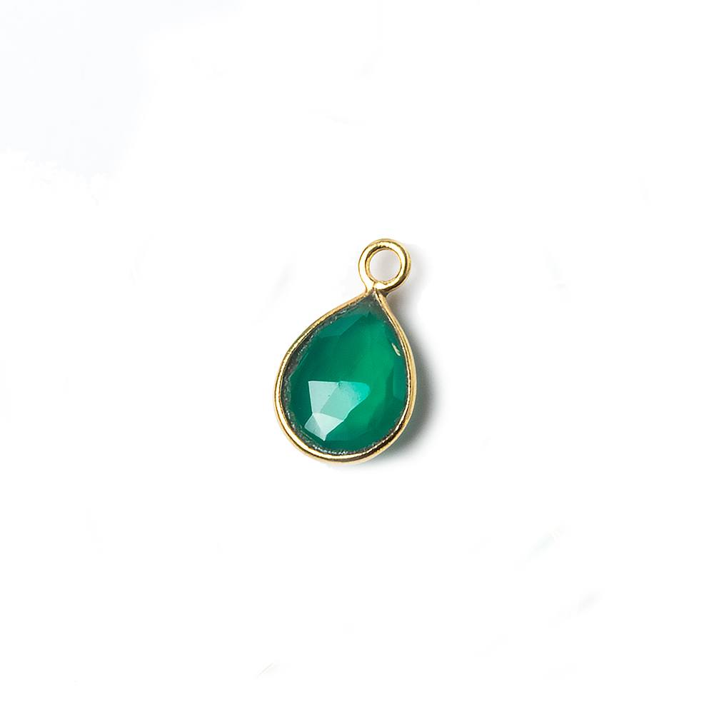 10x7mm Vermeil Bezel Green Onyx faceted pear Petite Pendant 1 piece - Beadsofcambay.com