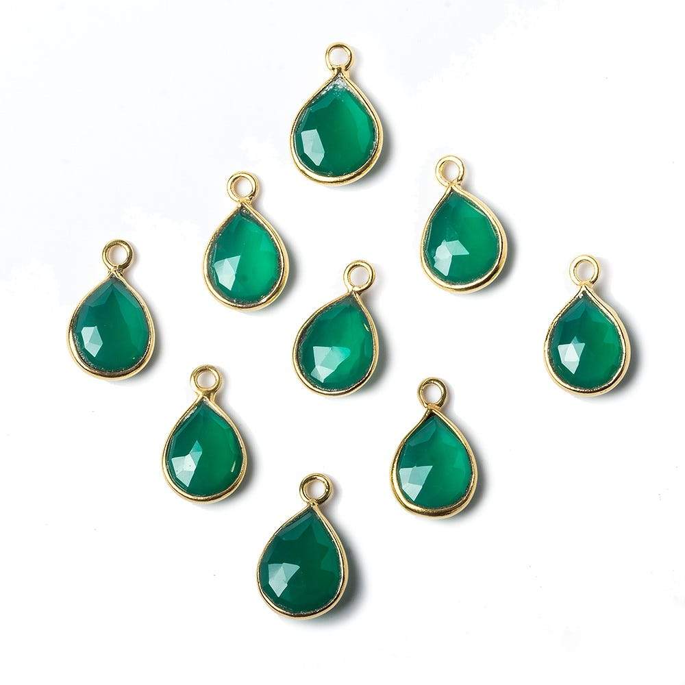 10x7mm Vermeil Bezel Green Onyx faceted pear Petite Pendant 1 piece - Beadsofcambay.com