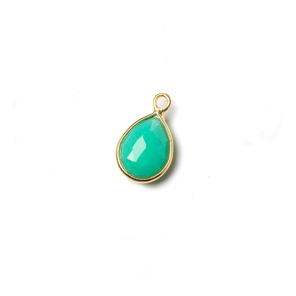 10x7mm Vermeil Bezel Mint Green Onyx faceted pear Petite Pendant 1 piece - Beadsofcambay.com