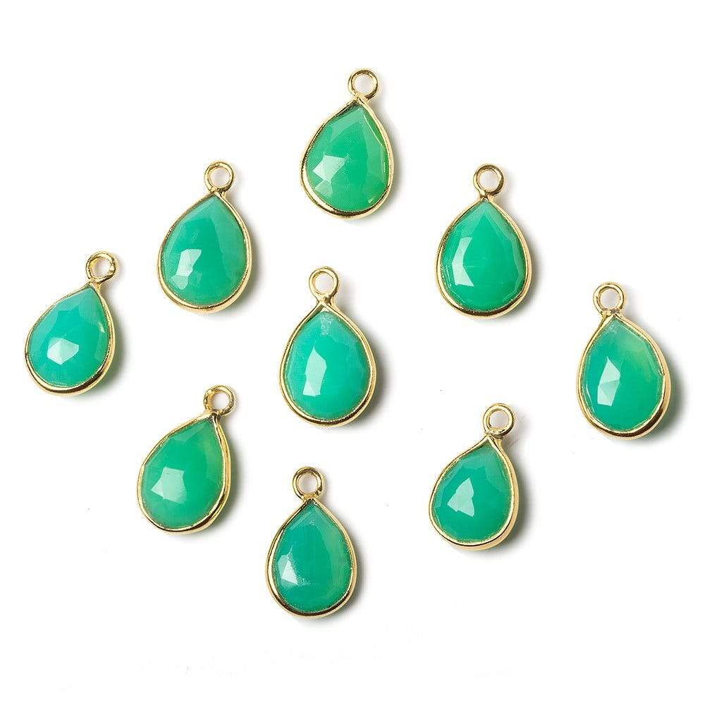 10x7mm Vermeil Bezel Mint Green Onyx faceted pear Petite Pendant 1 piece - Beadsofcambay.com