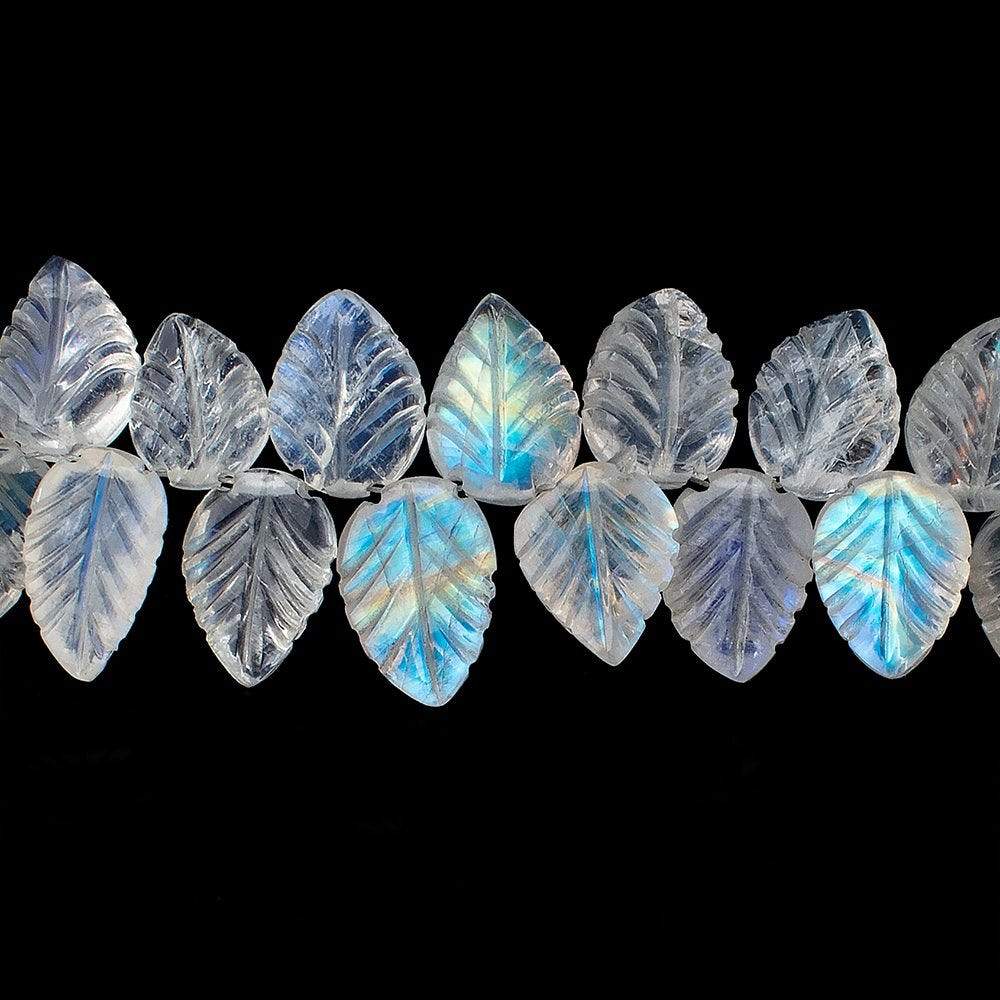 10x8-11.5x8mm Rainbow Moonstone hand carved leaf beads 8.5 inch 56 pieces AAA - Beadsofcambay.com