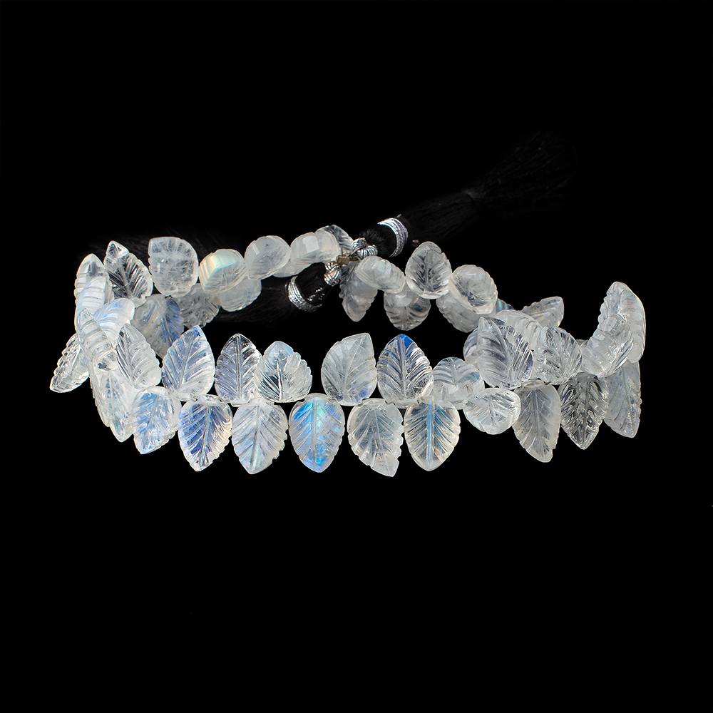 10x8-11.5x8mm Rainbow Moonstone hand carved leaf beads 8.5 inch 56 pieces AAA - Beadsofcambay.com