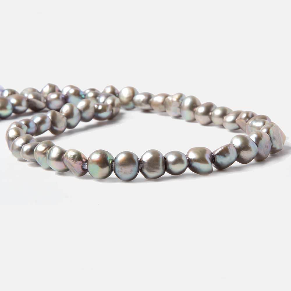 10x8-11x9mm Lamb's Ear Silver Baroque 2.5mm large hole Pearls 43 pcs 15 inch - Beadsofcambay.com