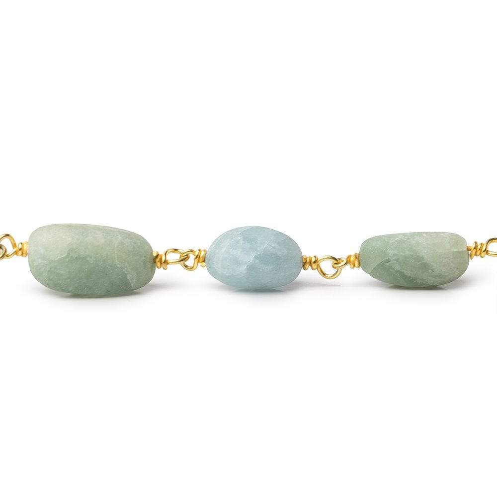 10x8-12x8mm Frosted Aquamarine plain nugget Gold plated Chain - Beadsofcambay.com