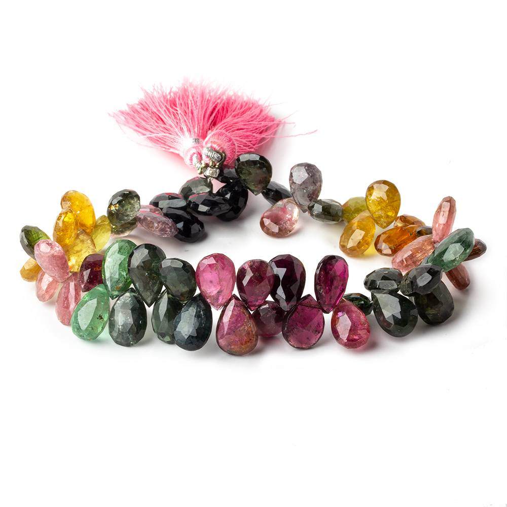 10x8-12x8mm Multi Color Tourmaline Faceted Pear Beads 8 inch 53 pcs AA - Beadsofcambay.com
