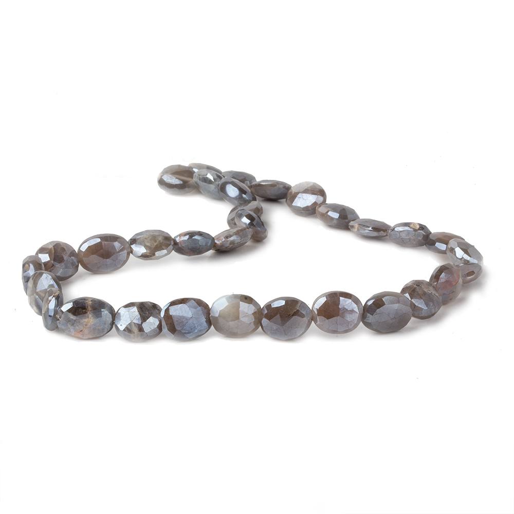 10x8-12x9mm Mystic Dark Platinum Grey Moonstone faceted ovals 14 inch 30 beads - Beadsofcambay.com