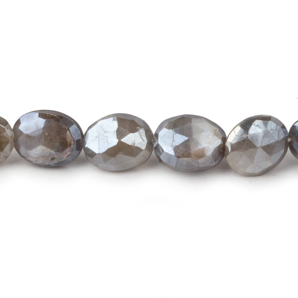 10x8-12x9mm Mystic Dark Platinum Grey Moonstone faceted ovals 14 inch 30 beads - Beadsofcambay.com