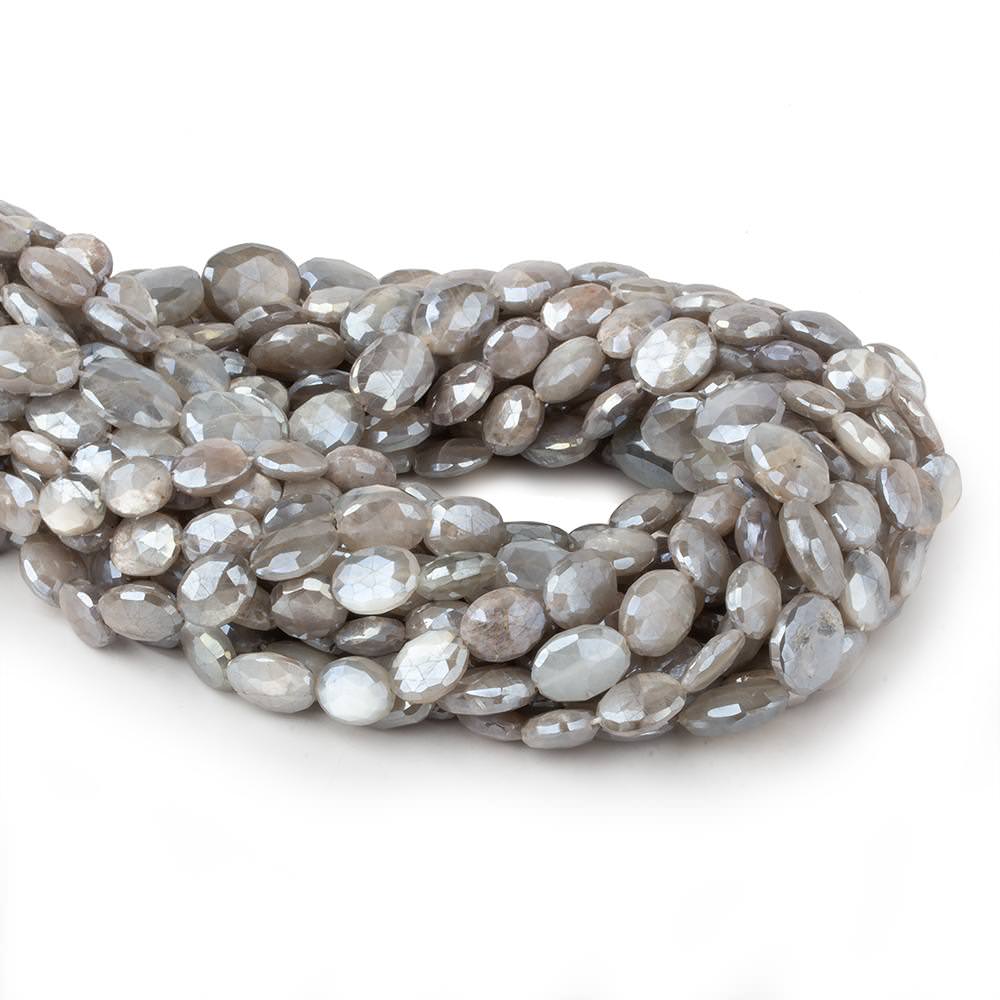 10x8-12x9mm Mystic Platinum Grey Moonstone faceted ovals 14 inch 30 beads - Beadsofcambay.com