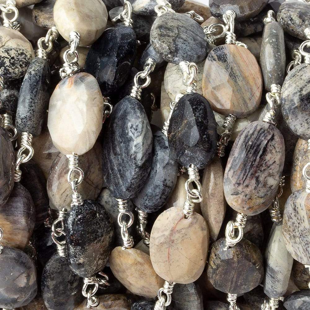 10x8-12x9mm Silver-Leaf Jasper faceted nugget Silver plated Chain by the foot 17 pcs - Beadsofcambay.com