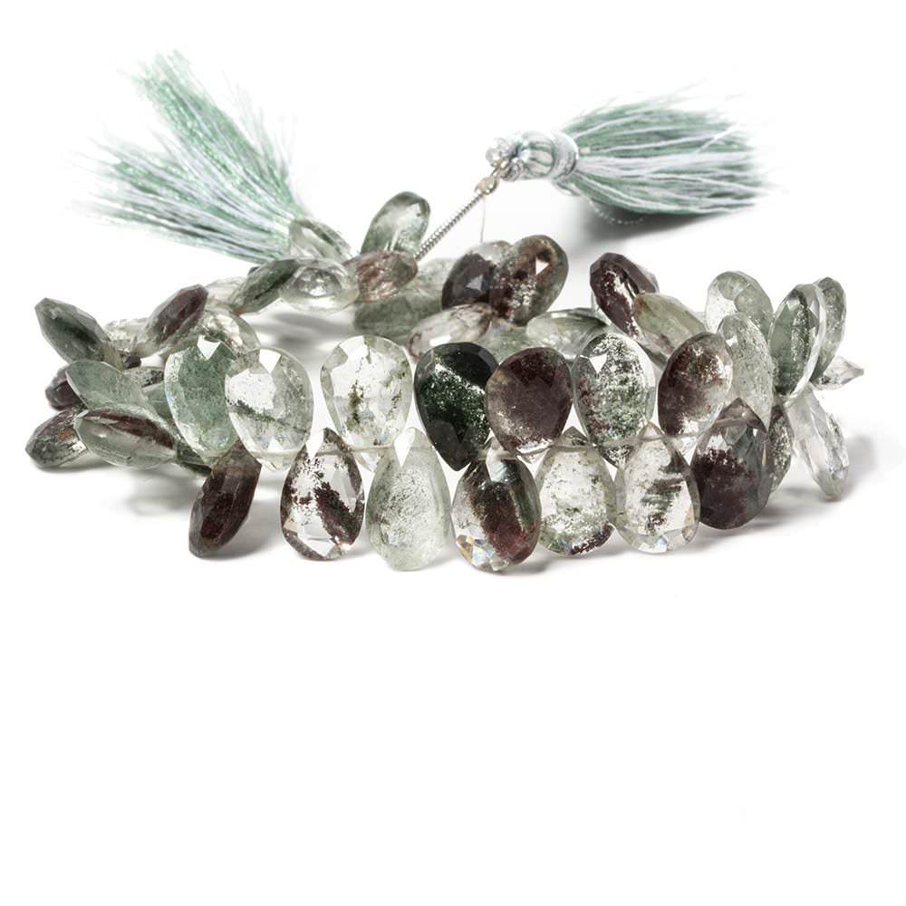 10x8-13x7mm Moss Quartz faceted pear briolettes 8 inch 56 Beads - Beadsofcambay.com