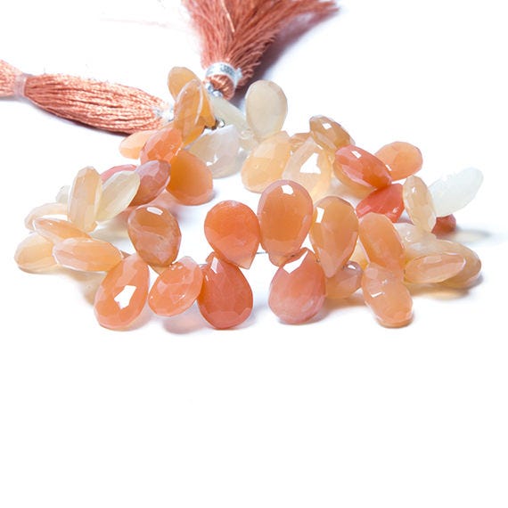 10x8-13x8mm Mango Orange Moonstone pear briolette 7.5 inch 49 Beads - Beadsofcambay.com