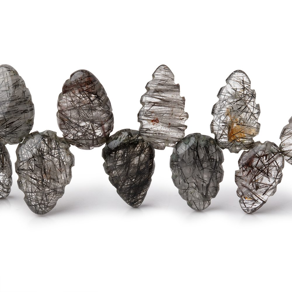 10x8-14x9mm Tourmalinated Quartz Carved Leaf Beads 8 inch 34 pieces - Beadsofcambay.com